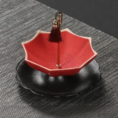 Porcelain Rotating Umbrella Tea Strainer - Ceramic Loose Leaf Filter (Red - Image 3