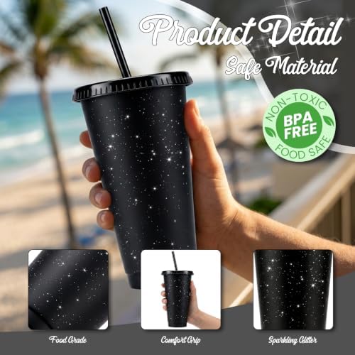 36 Pcs Black Tumblers with Straw & Lid - 24oz Coffee Cups - Image 3