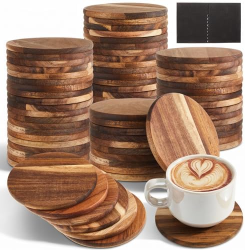 72 Pcs Unfinished Acacia Wood Coasters for Crafts, Round 4 Inch by Ferrochef