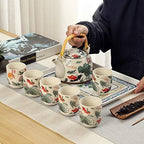 27oz Large Teapot Set Ceramic Tea Maker with Stainless Steel Infuser for Loose Leaf Tea or Bags Tilting Pot Floral Tea Kettle with 6pcs Cups (Lotus) - Image 3
