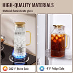 2 Pack 2.2 Liter/75 oz Square Classic Stripes Glass Pitcher with Lid, Gold - Image 4