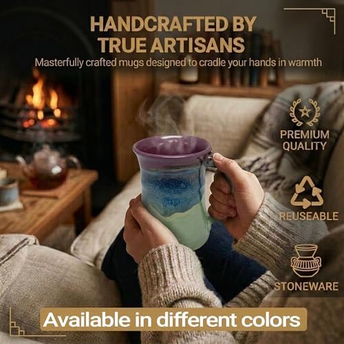 Clay in Motion Handmade Ceramic Mug 24 oz, Large Coffee Mug, Hand Painted Stoneware, Dishwasher Microwave & Oven Safe, Lead-Free, Made in USA Since 1981 (Mossy Creek) - Image 3