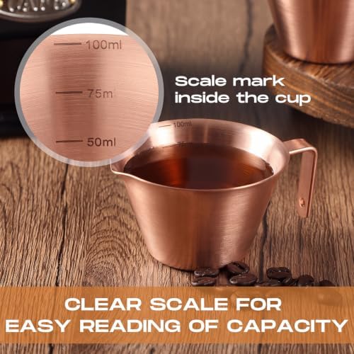 Honeydak 12 Pcs Stainless Steel Espresso Shot Cup 3.4 Oz/ 100 ml Espresso Measuring Cup with Spout and Handle Stainless Steel Coffee Shot Glasses Scale Metal Coffee Measuring Accessories(Rose Gold) - Image 3