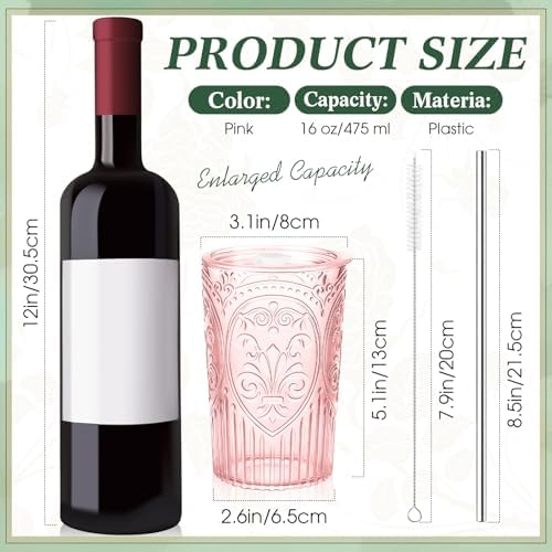 Wiwiqing 24 Set 16oz Vintage Tumbler with Lid and Straw Bulk, Pink - Image 2