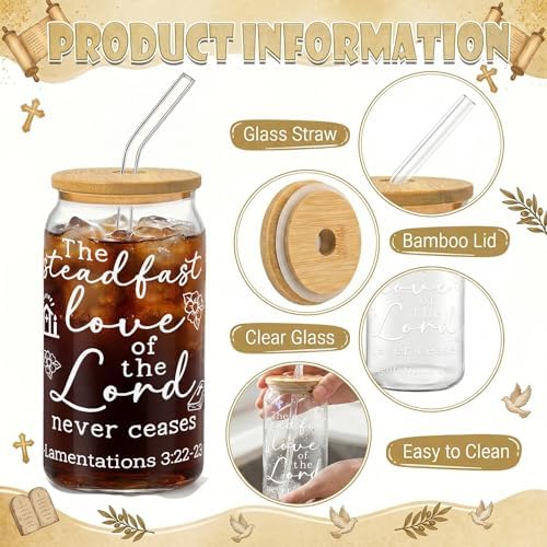 Glass Cups with Lids and Straws, 6Pack, 16oz, Christian Bible - Image 4