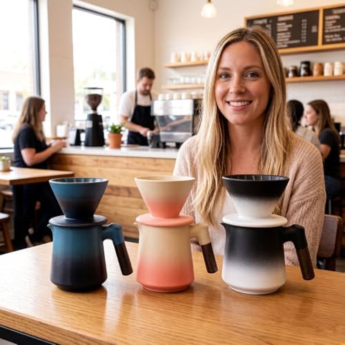 Gradient Blue Balck Ceramic Pour Over Coffee Maker Set 14 oz Coffee Dripper Brewer Heat Resistant Coffee Pot Decanter for Home Coffee Shop,OfficeACM09B - Image 5