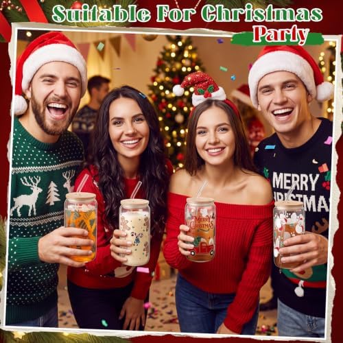 Umigy 12 Pack Christmas Glass Cups 16 oz Drinking Glasses,Classic Style - Image 6