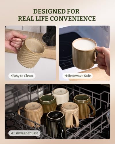famiware Coffee Mug Set of 6, Star 12 oz Ceramic Mugs Cups Set with Handle - Image 7