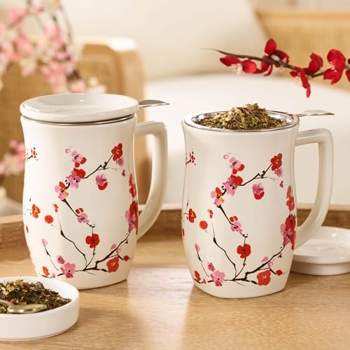 Tea Forte Ceramic Fiore Tea Cup with Infuser, Sakura, 14 oz - Image 6