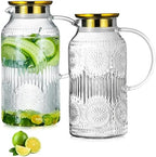 Buaic 2 PACK Glass Pitcher with Lid, 68 oz Vintage Water Carafe for Fridge by Buaic