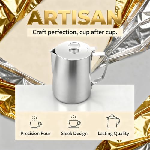 Stainless Steel Milk Frothing Jug with Lid, 68 fl oz / 2000 ml Latte Art Pitcher, Metal Measuring Cup with Handle, Milk Steaming Jug for Espresso Cappuccino - Image 2