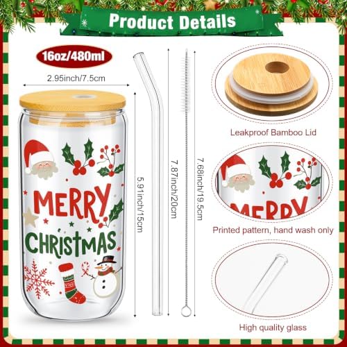 Umigy 12 Pack Christmas Glass Cups 16 oz Drinking Glasses,Festive Style - Image 2