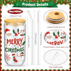 Umigy 12 Pack Christmas Glass Cups 16 oz Drinking Glasses,Festive Style - Image 2