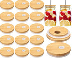 Sieral 70mm Bamboo Jar Lids with Straw Hole for Glass Cups Reusable Wooden Mason Jar Lids for Beer Can Cups, 2.76 Inch Canning cover with Silicone Ring for Regular Mouth Drinking Jars(20 Pcs) by Sieral