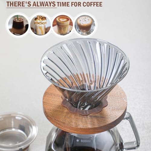 Hand Brewed Glass Coffee Pot with Cover, 400ml / 600ml Glass Pour Over Coffee Maker, Glass Pour Over Coffee Maker with Coffee Dripper for Home, Office (600ml) - Image 4