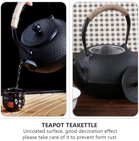 Vintage Cast Iron Teapot with Infuser, Uncoated Retro Tea Kettle - Image 6