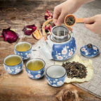 Japanese Tea Set, Ceramic Floral Tea Pot and 4 Pieces Cups - Image 7