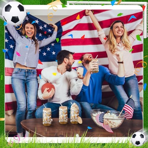 6 Pack 16 oz Soccer Glass Cup with Lid and Straw Reusable Iced Coffee Drinking Jars for Birthday Sports Themed Party Supplies Birthday Gifts for Women, Her, Friends, Colleague, Coworkers - Image 5