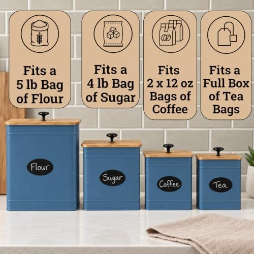 Kitchen Canisters for Countertop Set of 4 w/ Chalkboard Labels & Marker Pen - Image 3