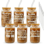 Glass Cups with Lids and Straws, 6Pack, 16oz Inspirational Awesome by Culudea