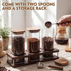 Suclain 3 Pcs 34 oz Glass Coffee Grounds Container with Shelf Glass Coffee Bean Storage Canisters with Airtight Lid and Measuring Spoon Food Storage Jars for Kitchen Sugar (Delicate Style) - Image 4