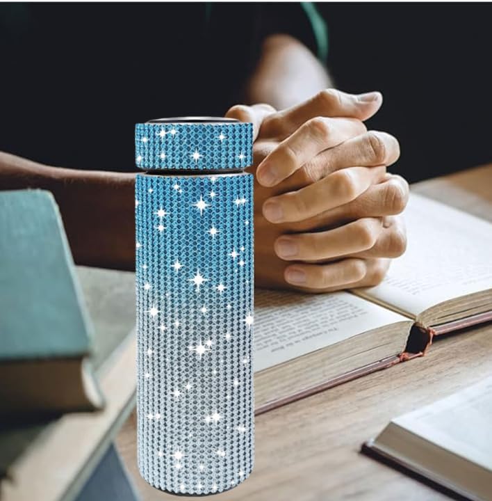 17 oz Bling Stainless Steel Water Bottle Rhinestone Vacuum Water Bottle Glitter Bottles Diamond Vacuum Flask Mug Gift Girls Women (500ml), Gradient Blue - Image 5