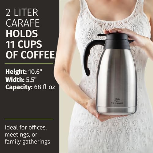 Cresimo Thermal Coffee Carafe 68oz / 2L - 12 Hours Hot Beverage Dispenser - Image 3