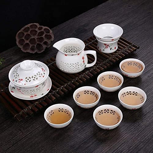 Blue-and-white exquisite ceramic teapot kettle tea cup hollow out porcelain tea set chinese handmade tea set drinkware-K10 pcs (I10 pcs) - Image 2