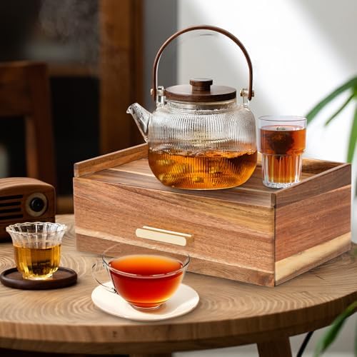 Tea Bag Organizer, Acacia Wood Tea Organizers and Storage Box, Tea Bag Holder Station Caddy Container for Countertop, Tea Accessories Gift Box with Drawer - Image 4
