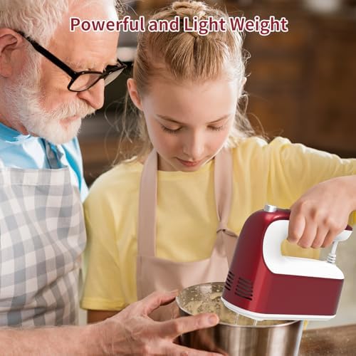 Yomelo 9-Speed Digital Hand Mixer Electric, 400W Powerful DC Motor, Hand Mixer Electric Handheld with Snap-On Storage Case, 5 Stainless Steel Accessories, Beaters, Dough Hooks, Whisk(Red/White) - Image 3