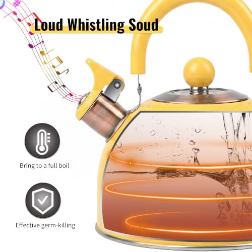 V&L 2.6 Qt Yellow Whistling Tea Kettle for Stovetop - Image 3
