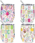 Patelai 4 Pcs 12oz Mahjong Tumbler with Lid 12oz,Bright Style by Patelai