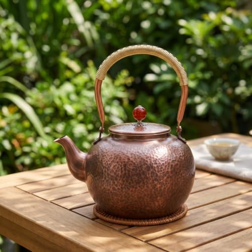 Copper Kettle Teapot With Strainer Hand Hammered Copper Tea Pot Stainless Mesh Infuser Tall Arched Handle Short Spout Lid suitable for tea lovers holiday gifting home serving - Image 5