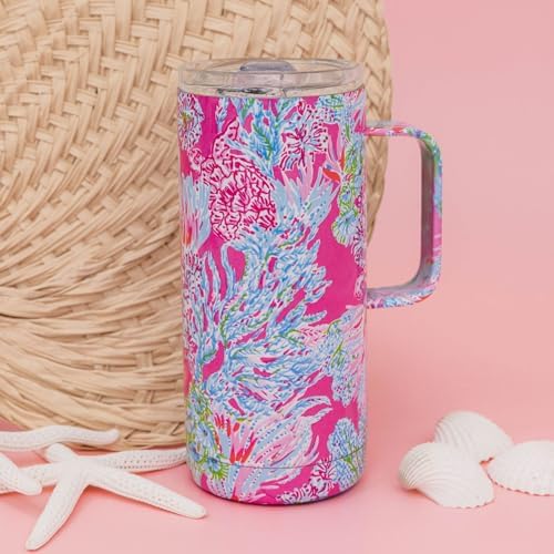 Lilly Pulitzer 16 Oz Travel Mug with Handle and Lid, Stainless Steel Insulated Coffee Tumbler, Double Wall Metal Cup, Seaing Things - Image 4