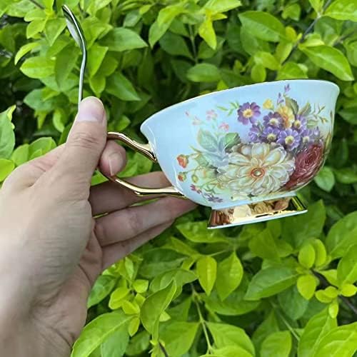 Honorable Coffee Cup Mug, Cappuccino, Tea Cup, with Saucer for Latte, Fine Bone Porcelain, Reactive Glaze, 6.8 Oz-1pcs (Flowers in Full Bloom) - Image 3