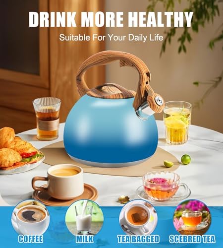 3.2Qt Stainless Steel Whistling Tea Kettle Stovetop, Sky Blue - Image 6