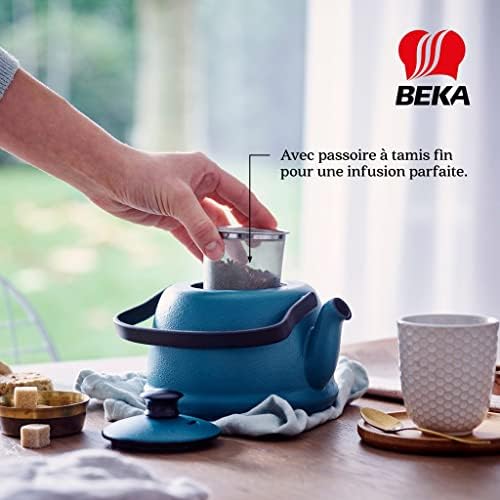 Beka Junna 1 Litre Cast Iron Tea Maker Teapot with Stainless Steel Infuser, Folding Handle and Non-Drip Pouring Spout Kettle Suitable for All Heat Sources - Ocean Colour - Image 4