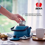 Beka Junna 1 Litre Cast Iron Tea Maker Teapot with Stainless Steel Infuser, Folding Handle and Non-Drip Pouring Spout Kettle Suitable for All Heat Sources - Ocean Colour - Image 4