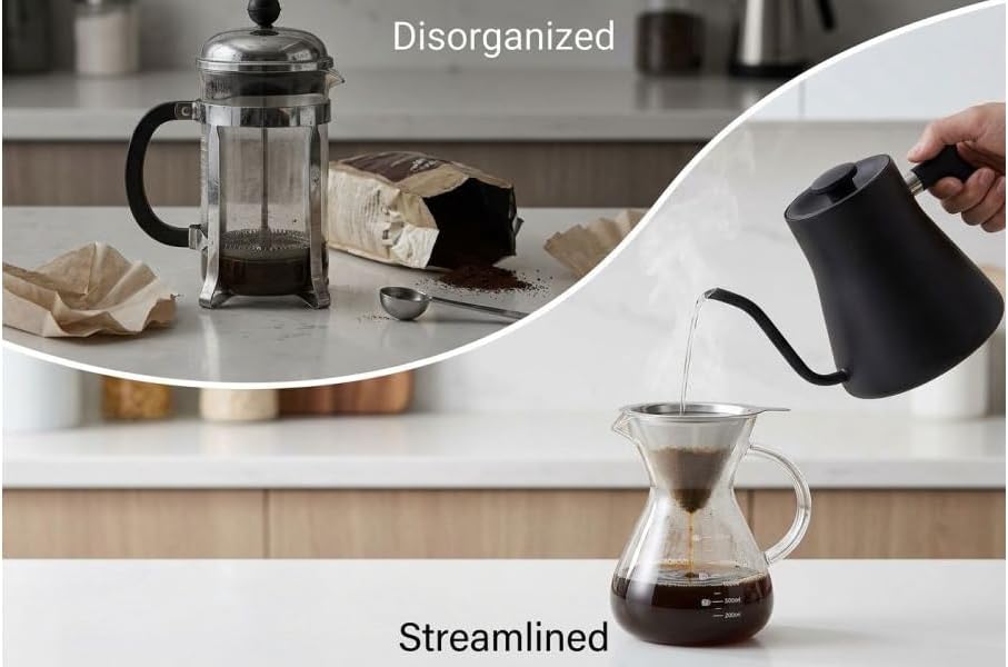 Pour Over Coffee Maker, 600 ml Borosilicate Glass Carafe, Reusable Stainless Steel Filter, Measurement Markings, Heat-Resistant Handle, 3.7 in Mouth, 6.7 in Tall for Home Coffee Brewing - Image 4