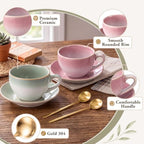 Latte Art Ceramic Cappuccino Cups and Saucers Set of 2, 11oz - Image 3