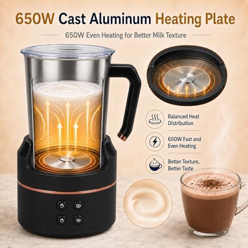 4-in-1 Electric Milk Frother, 8.5 oz Automatic Steamer, Black - Image 4