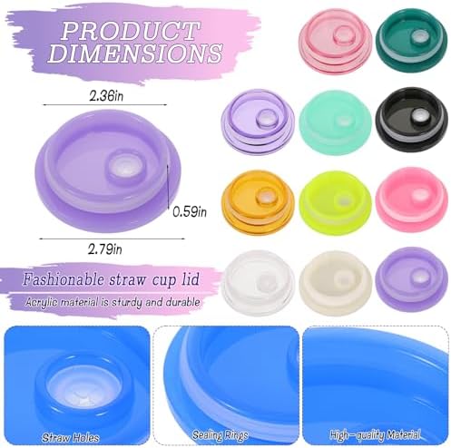 36-Pack Colorful Acrylic Cup Lids with Straw Hole - Spill-Proof Reusable Covers for 16oz Glasses & Tumblers - Perfect for Iced Coffee, Beer, Beverages - Image 2