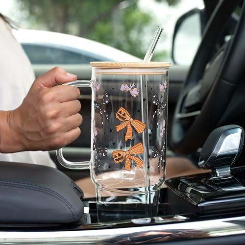 Halloween Bows 40oz Glass Tumbler with Handle, Lid and Straw - Image 6