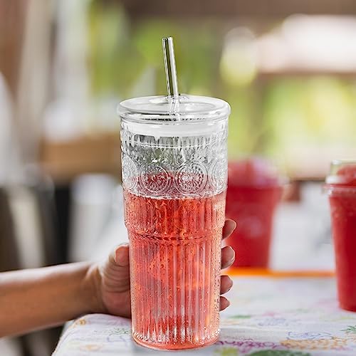 Bandesun All Glass Iced Coffee Cup With Lids and Straws，24 OZ High Borosilicate Glass Tumbler for Water Smoothie Juice Drinks - Image 6