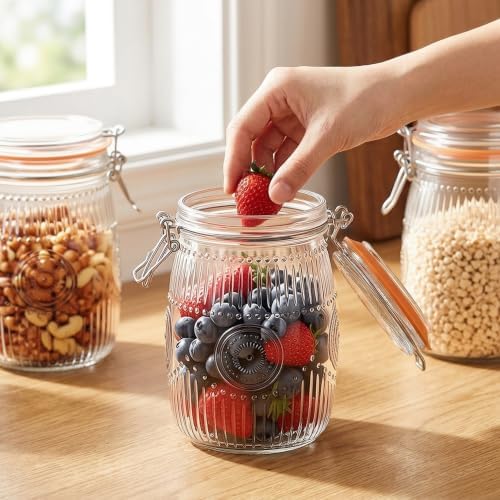 Amzcku Wide Mouth Vintage Mason Jars with Airtight Lid 32oz Canister 6-Pack - Image 4