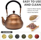 50.7oz Copper Tea Kettle for Stovetop Safe, Chinese Style Non-Coating Pure Copper Teapot with Filter Holes and Tea Ball for Loose Tea, Handmade Solid Metal Tea Pot with Non Slip Handle(1500ml) - Image 4