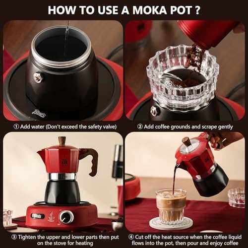 Bincoo Stovetop Espresso Maker,Classic Aluminum Italian Coffee Maker,2Cups Moka Pot for Italian and Cuban Café Brewing, Double Valve Extraction - Image 6