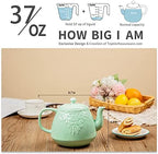 Toptier Leaf Teapot, Porcelain Tea Pot with Infuser and Lid, Blooming & Loose Leaf Ceramic Teapot, 37 Ounce, Light Green - Image 3