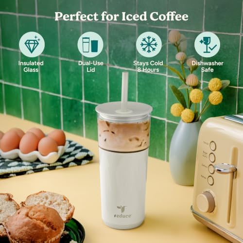 REDUCE Aspen - 20oz Vacuum Insulated Glass Tumbler - Extra Wide Straw & Lid - Image 2