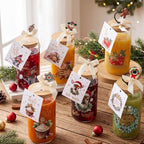 Vesici 6 Set Christmas Glasses Cups 16 oz Xmas Drink Cup with Lid Straw and Stopper Can Shaped Beer Tumbler Christmas Appreciation Gifts with Cards and Bow for Women Birthday Party Favor(Vintage) - Image 2